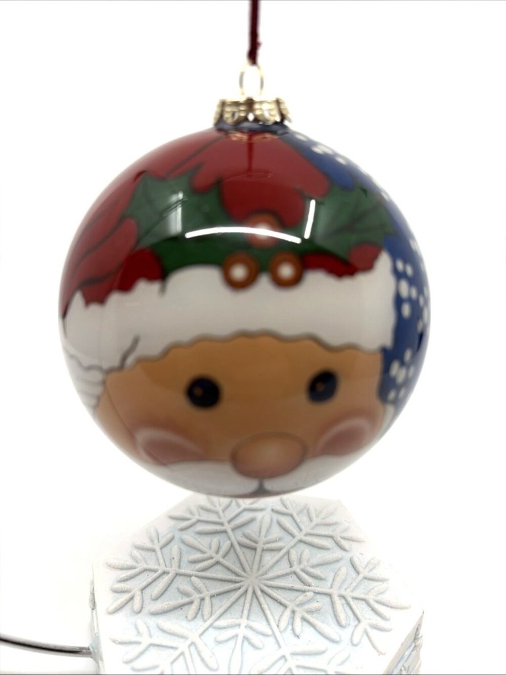 1999 Figi Inside Art Happy Santa Reverse Painted Glass Christmas Ornament Box